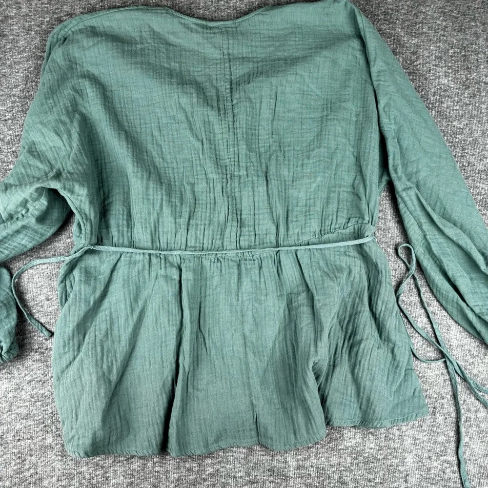 Ava & Viv Teal Long Sleeve Flowy Tie Waist Blouse Size 1X - Picture 2 of 5